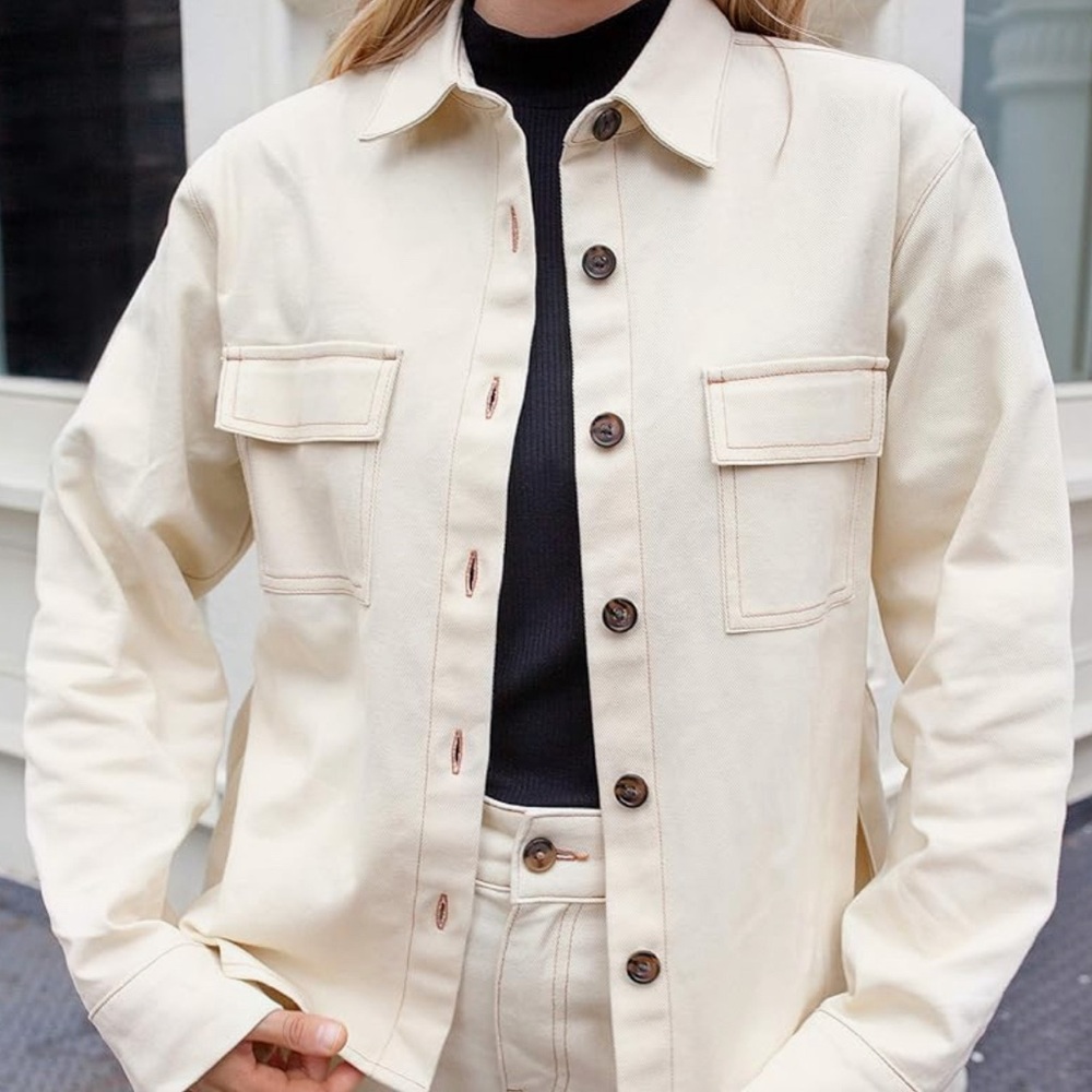 The Drop Women's Ecru Loose Long Sleeve Waist Tie Utility Jacket